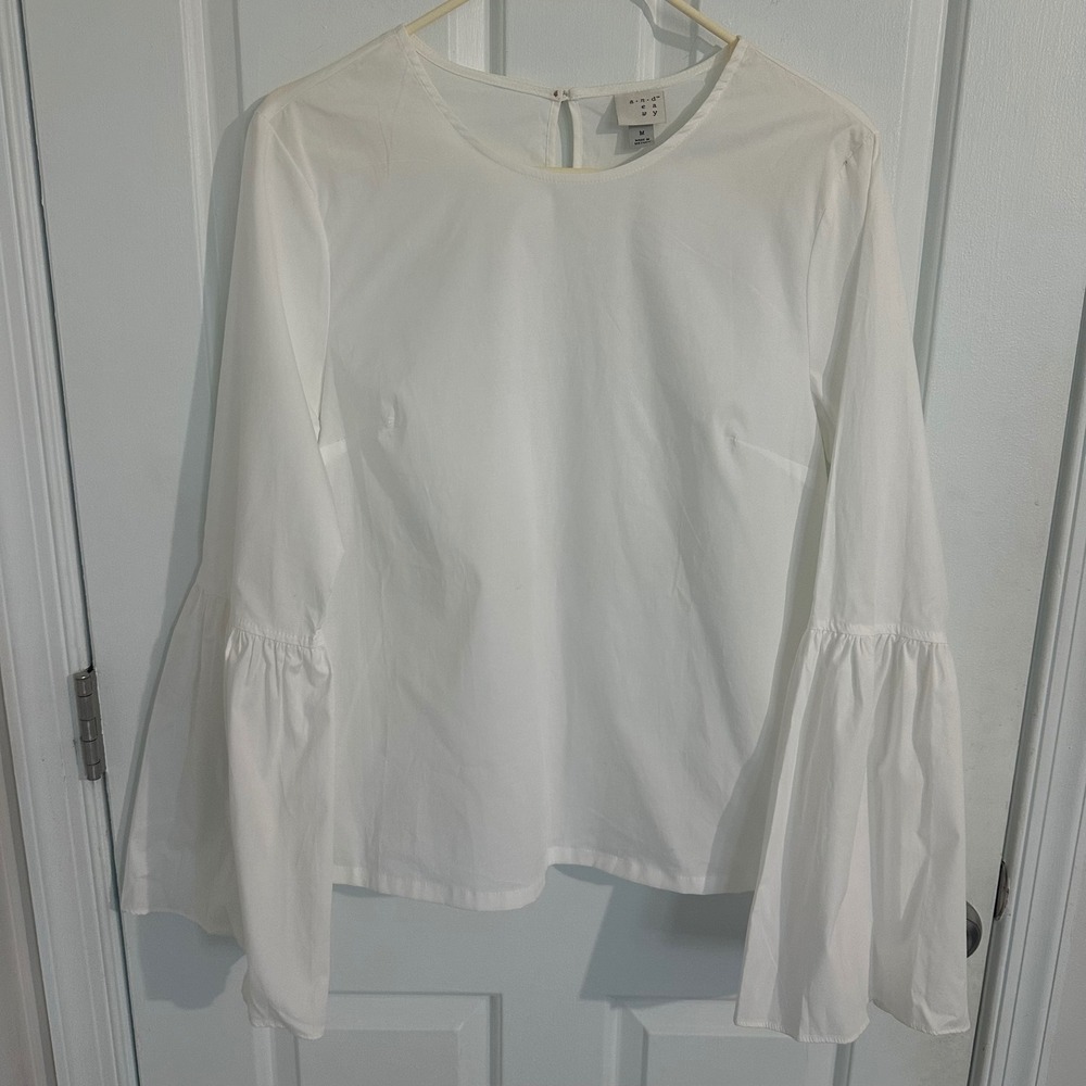 A New Day White Bell‎ Sleeve Blouse Top Womens Size M